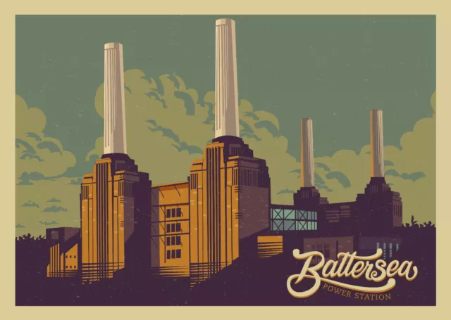 A3/A4 Size - Battersea Power Station Vintage Travel Art Print Poster # 3