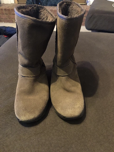 Sketchers Shape Ups Brown Leather XF Bollard Wedge Toning Boots Sz 9 24860