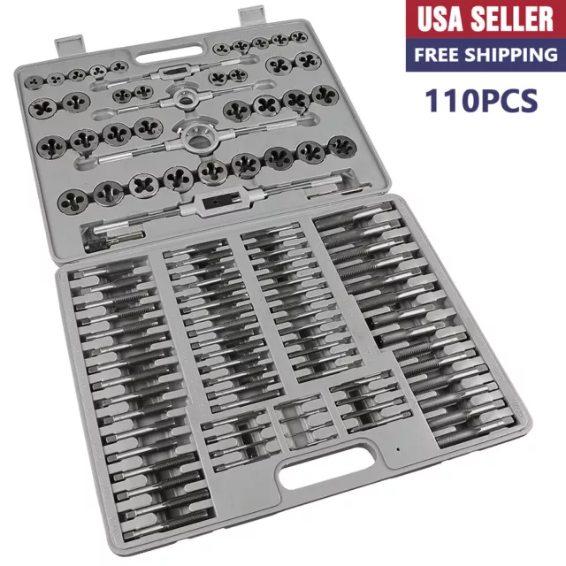 110PCS Metric Large Tap & Die Set Rethreading Thread Hole Threader Renew Threads