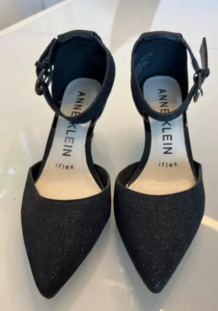 ANNE KLEIN IFLEX ankle strap comfort heel Fayza pump Black sparkle w ...