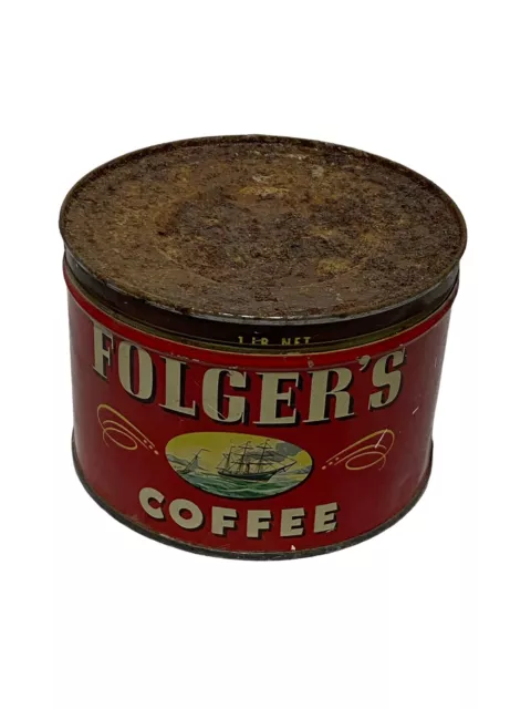 Vintage Folgers Coffee Brand 1 LB Tin Can With Turn Key and Lid