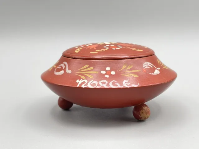 Vintage Wooden Jewelry Trinket Dish Bowl Hand Painted Spanish Red Floral Design