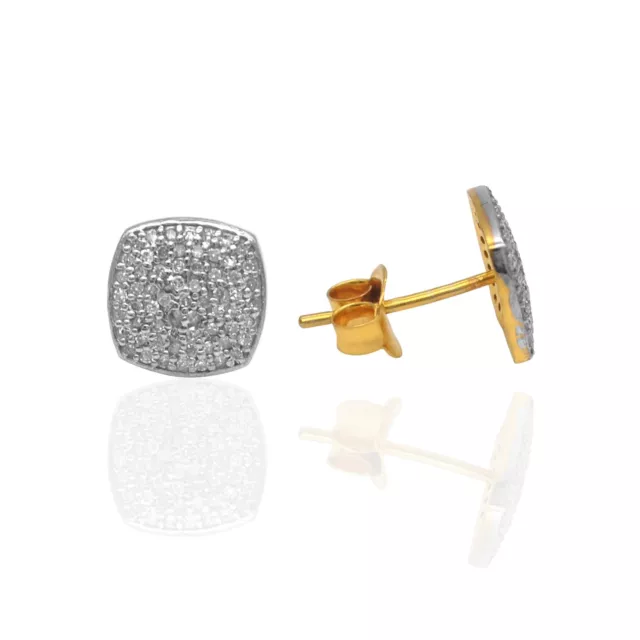 925 Sterling Silver 18k Gold Plated Natural Pave Diamond Womens Studs Tops Pair