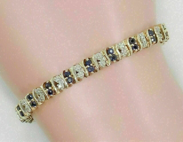 10 Ct Round Cut Simulated Blue Sapphire Tennis Bracelet 14K Yellow Gold Finish
