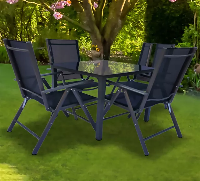 VCM 5 tlg. Set Gartenmöbel Alu Glas Gartenset Sitzgruppe Essgruppe Tisch Stühle