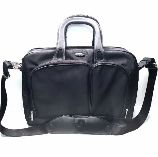 TUMI Slim Briefcase Messenger Computer Bag Leather Nylon Travel Bag Zip Black