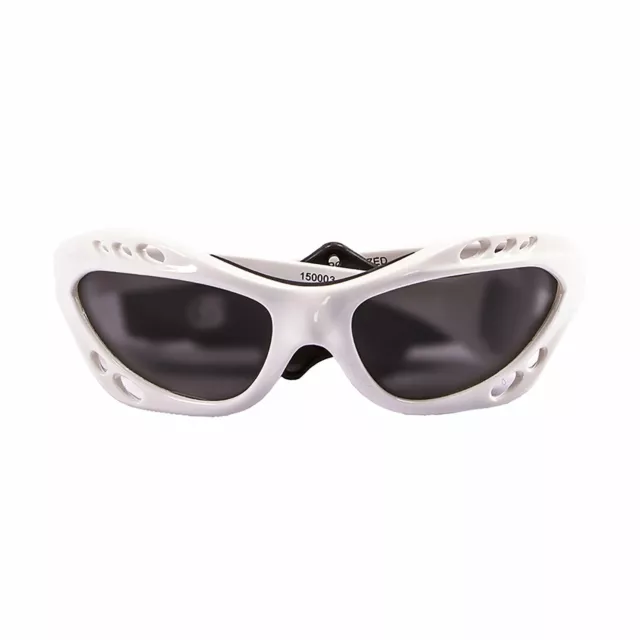 OCEAN CUMBUCO Floating Sunglasses Kiteboarding, Shiny White & Smoke Lens