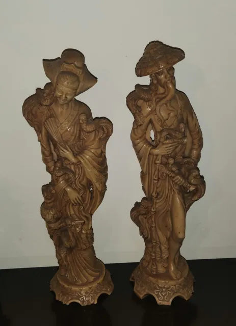 Lot De 2 Statut En Resine Couple Asiatique Vintage