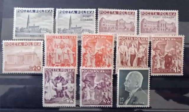 Briefmarken Polen, 1937 - 1939, 12 verschiedene Briefmarken, gestempelt
