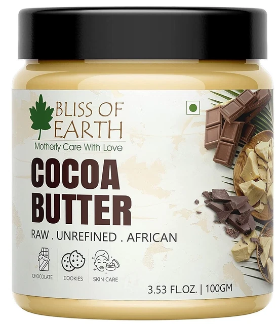 Bliss of Earth Biologico Crudo I Non Raffinato I Africano Cacao Burro 100 GM