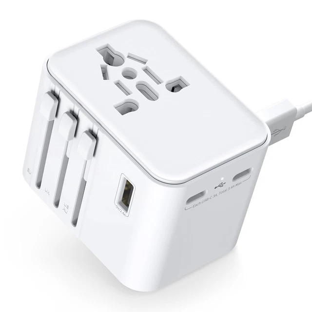 Adaptateur De Voyage Universel EPICKA 30W - Prise Internationale Avec 2 USB + 3 USB-C | Compatible 200+ Pays | Noir