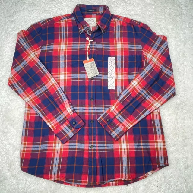 St Johns Bay Shirt Mens Large Red Plaid Long Sleeve Button Down Front Classic