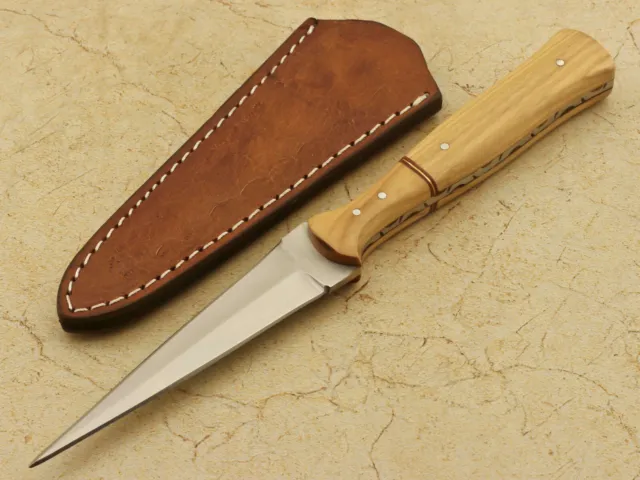 Custom Hand Made D2 Steel Blade Custom Olive Wood Dagger Hunting Skinning Knife