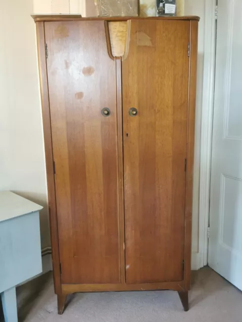 Vintage mid-century wardrobe with th rail and shelves from Lebus Furniture