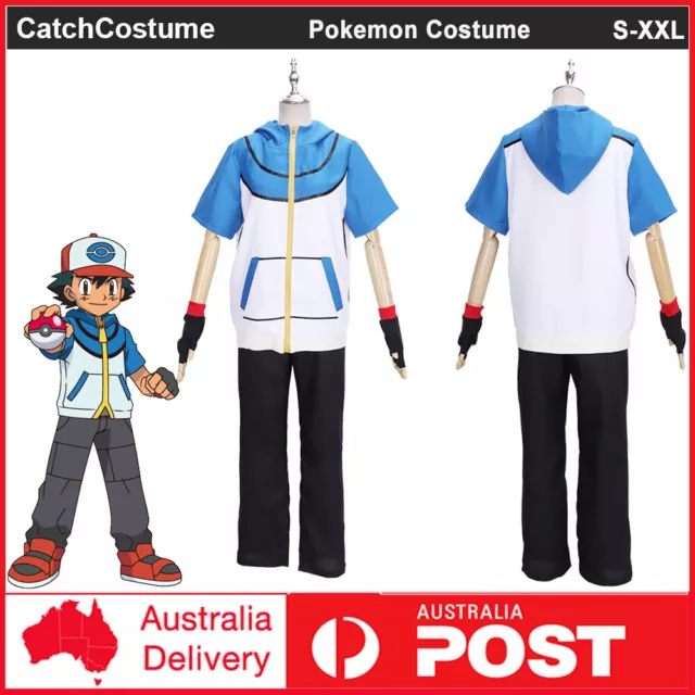 Adults Kids Pokemon Ash Ketchum Cosplay Costume Halloween Party Full Outfits