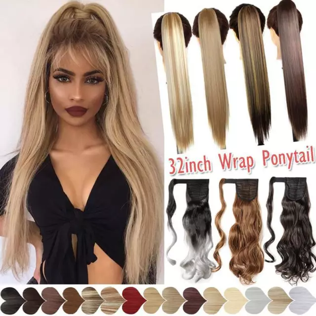 Women 32Inch Super Long Silky Straight Clip In Ponytail Extension Natural Hair