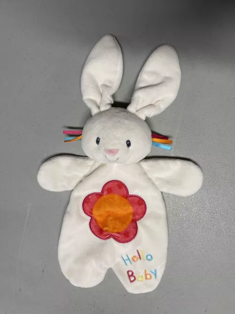 Gund Hello Baby White Flora Bunny Rabbit Security Blanket Lovey Puppet Soft Toy