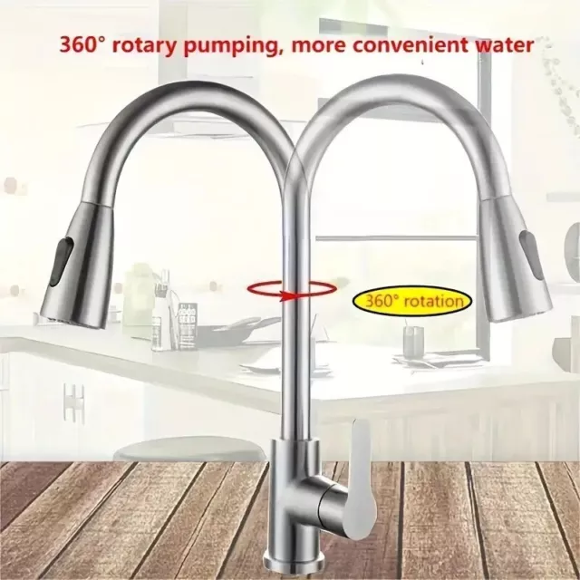 Kitchen Sink Faucet Brushed Nickel Single Handle Swivel Pull Down Sprayer Mixer 2