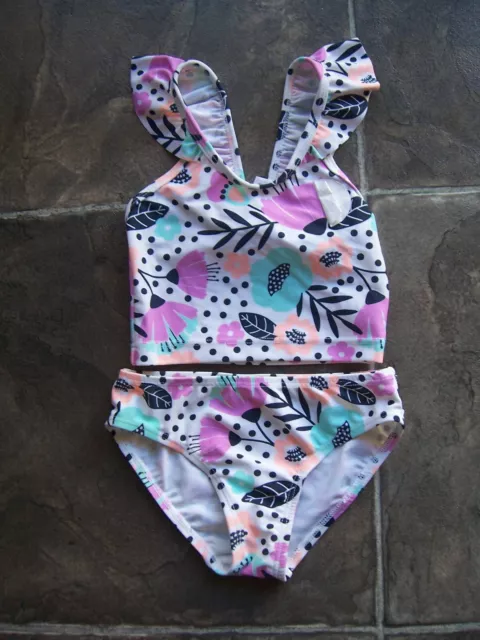 BNWT Girl's Purple Floral 2 Piece Tankini Swimmers Bathers Size 1