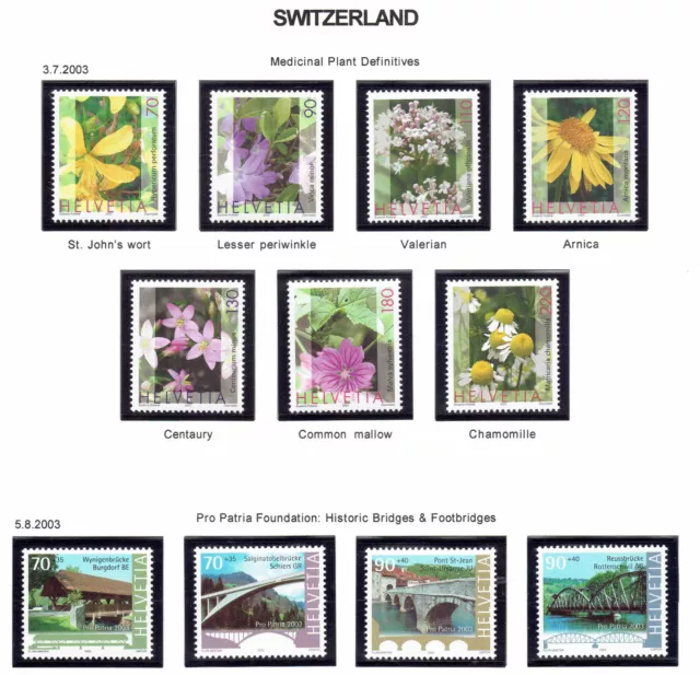 Switzerland 2003 MNH year set (1 used) complete 42 stamps including 2 mini-sheet