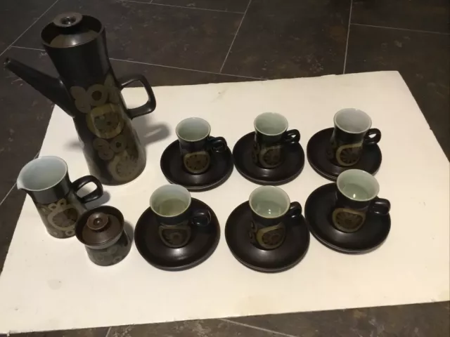 Denby Arabesque Coffee Pot, 6 X Coffee cups & saucers and milk jug & Sugar Pot