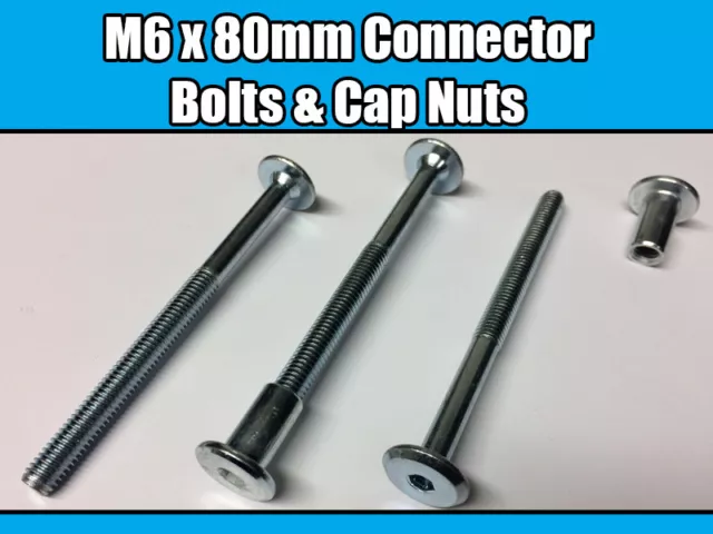 M6 x 80mm Furniture Connector Bolts & Nut Caps Allen Key Head Joint Fixing Units