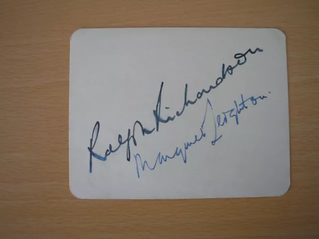 Ralph Richardson & Margaret Leighton - Original Hand-Signed Index Card 1945