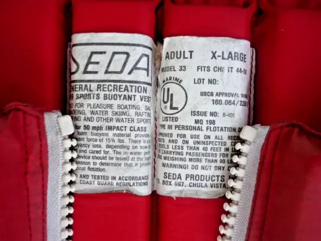VINTAGE SEDA RAFTING Life Vest Preserver Jacket Red Adult XL, USA WOW ...