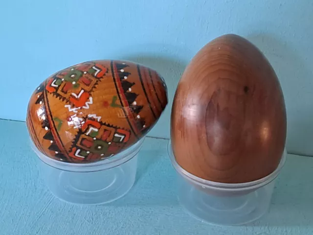 Job lot Pair Treen Wooden Hand Carved Decorative Eggs 99p start House Clearance