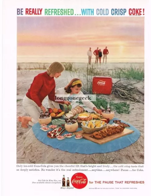 1959 COCA COLA COKE Sunset Picnic On The Beach Vintage Print Ad