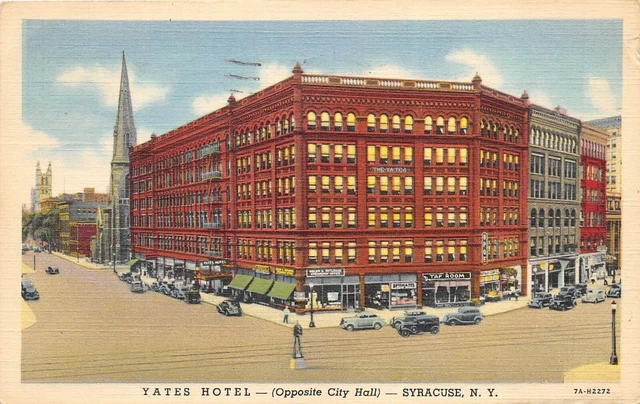 Syracuse New York 1940s Postcard Yates Hotel opposite City Hall  Postcard