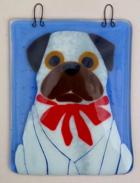 PUG DOG, Original fused glass art