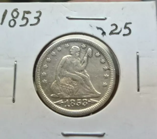 1853 Seated Liberty Quarter, with Arrows and Rays GREAT DETAIL