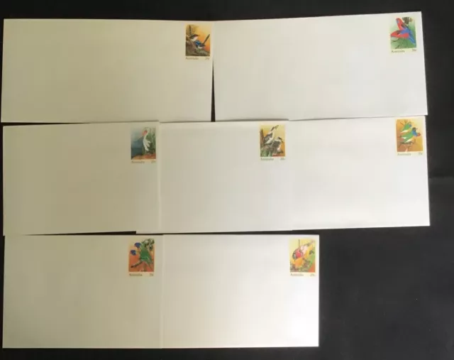 Australia set of 7 pre-stamped envelopes PSE 1978 birds. No postmarks. Free post