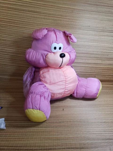 Puffalump Style Plush Bear Purple Orange Nylon 12” Soft Clean Stuff Animal