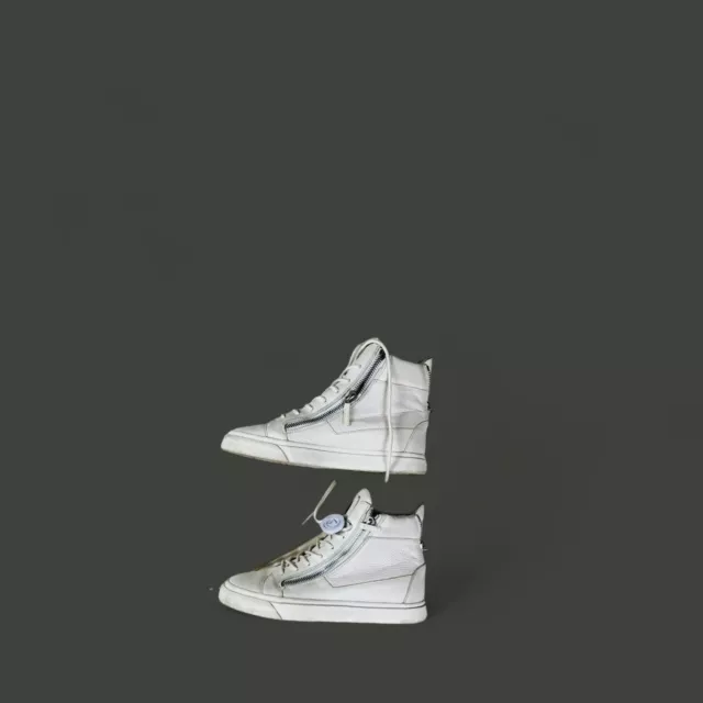 Giuseppe Zanotti Men  Double Zip White Leather High Top Sneakers Size 10.5