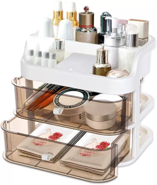 Makeup Organizer with 2 Drawers Large Acrylic Cosmetic Display Cases Storage Box