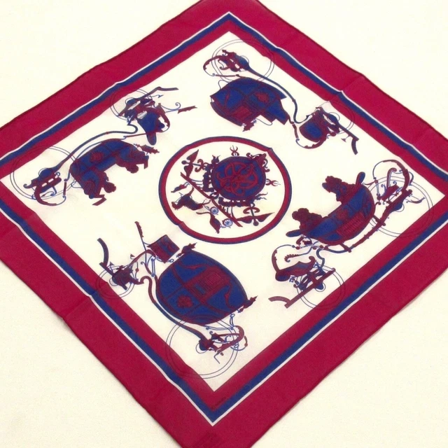 Hermes Petit  Scarf Ex-Libris/Carriage White Purple Navy