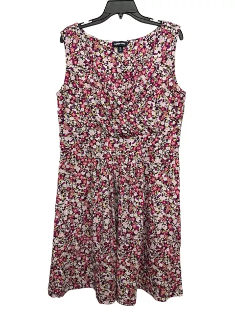 Lands End Pink Floral Sleeveless Jersey Dress Size XL Surplice Faux Wrap