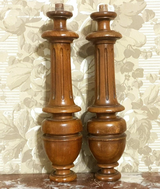 Pair spindle baluster wood turned column Antique french architectural salvage 15