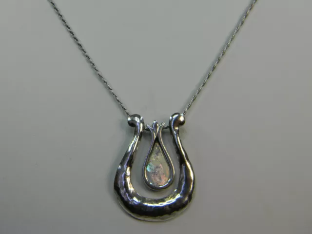 Sterling Silver Roman Glass 'U' Shaped Pendant Necklace