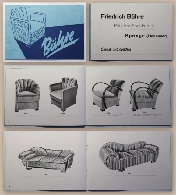 Katalog Bähre Polstermöbel-Fabrik Springe Niedersachsen um 1935 Sessel & Couches