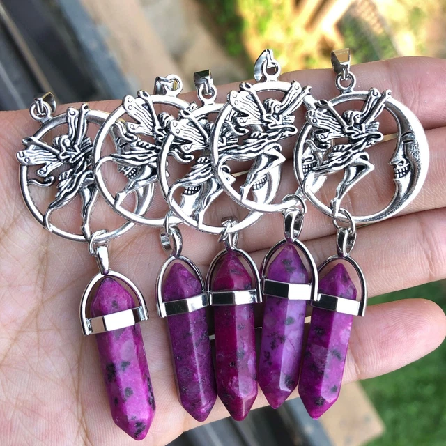 5pcs Rose Red Spot Stone Pendants Moon Goddess Chakra Reiki Healing Amulet Point