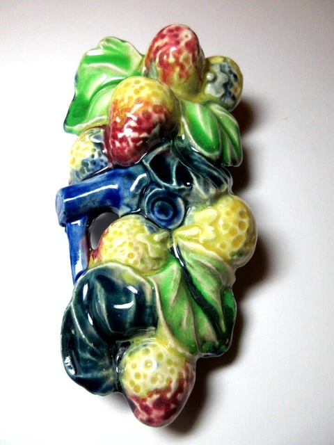 7" Vintage Majolica Fruit Wall Pocket Japan ceramic hand made painted bud vase