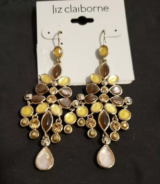 NWT Liz Claiborne Old Stock Golden Wire Dangle Multi-colored Chandelier Earrings