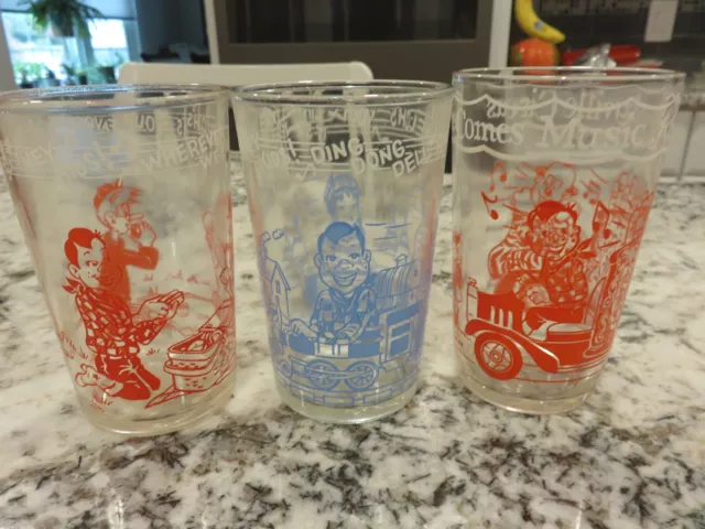 3 Vintage 1950's  Howdy Doody Welch's Jelly Juice Glasses
