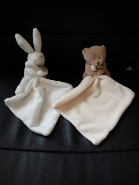 Lot doudou lapin blanc / ours marron mouchoir doudou et compagnie TBE