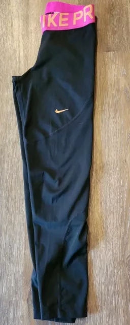 Nike Pro Dri-Fit Womens Black Pink Leggings Size Small 7/8 Running Workout