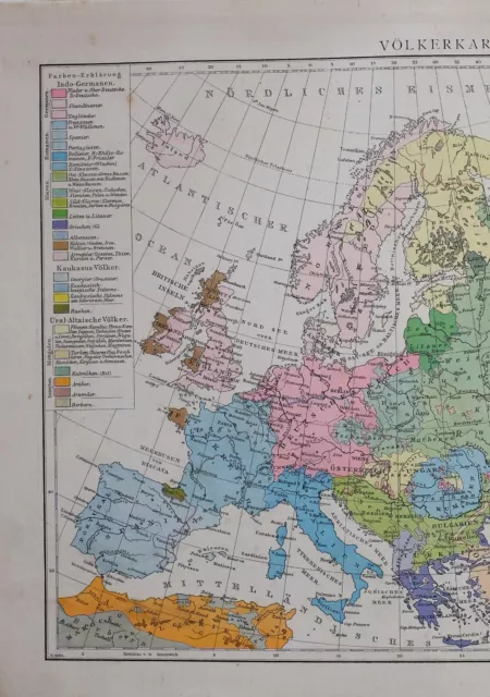 1881 Map Europe Races ~ British Isles Germany France Italy Italian French 2