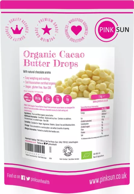 PINKSUN Organic Cacao Cocoa Butter Drops 500g 1kg Unrefined Raw Chocolate Making